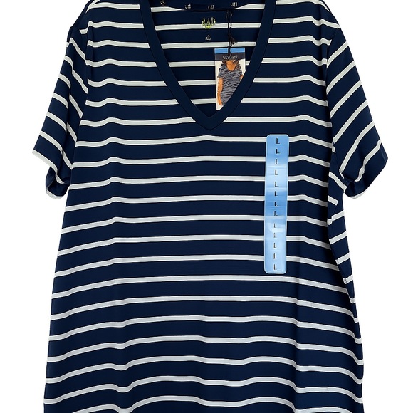 Gap Womens Large V-Neck Tee Blue & White Striped Short Sleeve Stretch New - Picture 1 of 3